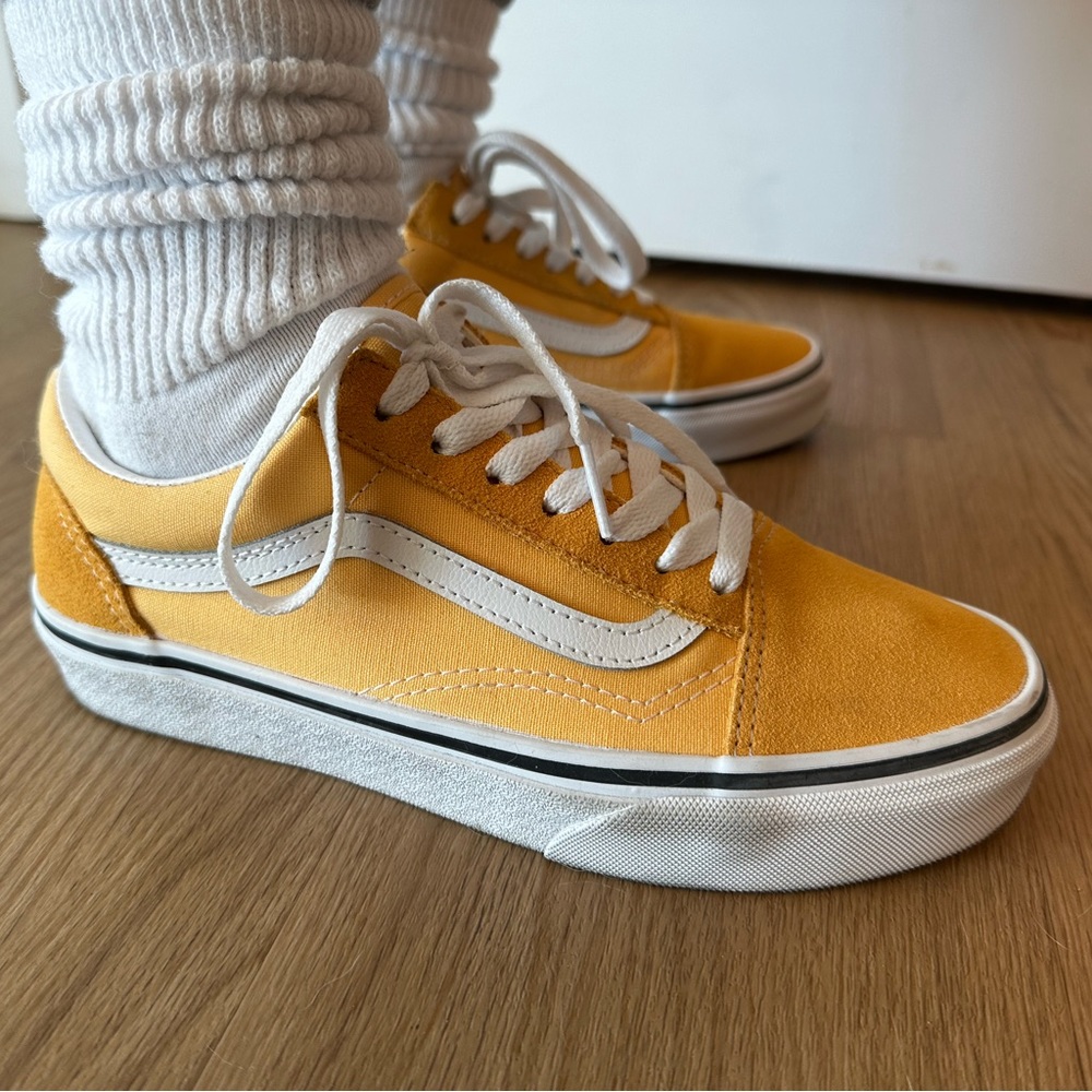 2 Tone Old Skool Vans Yellow White Strip W6.5 - Picture 2 of 7
